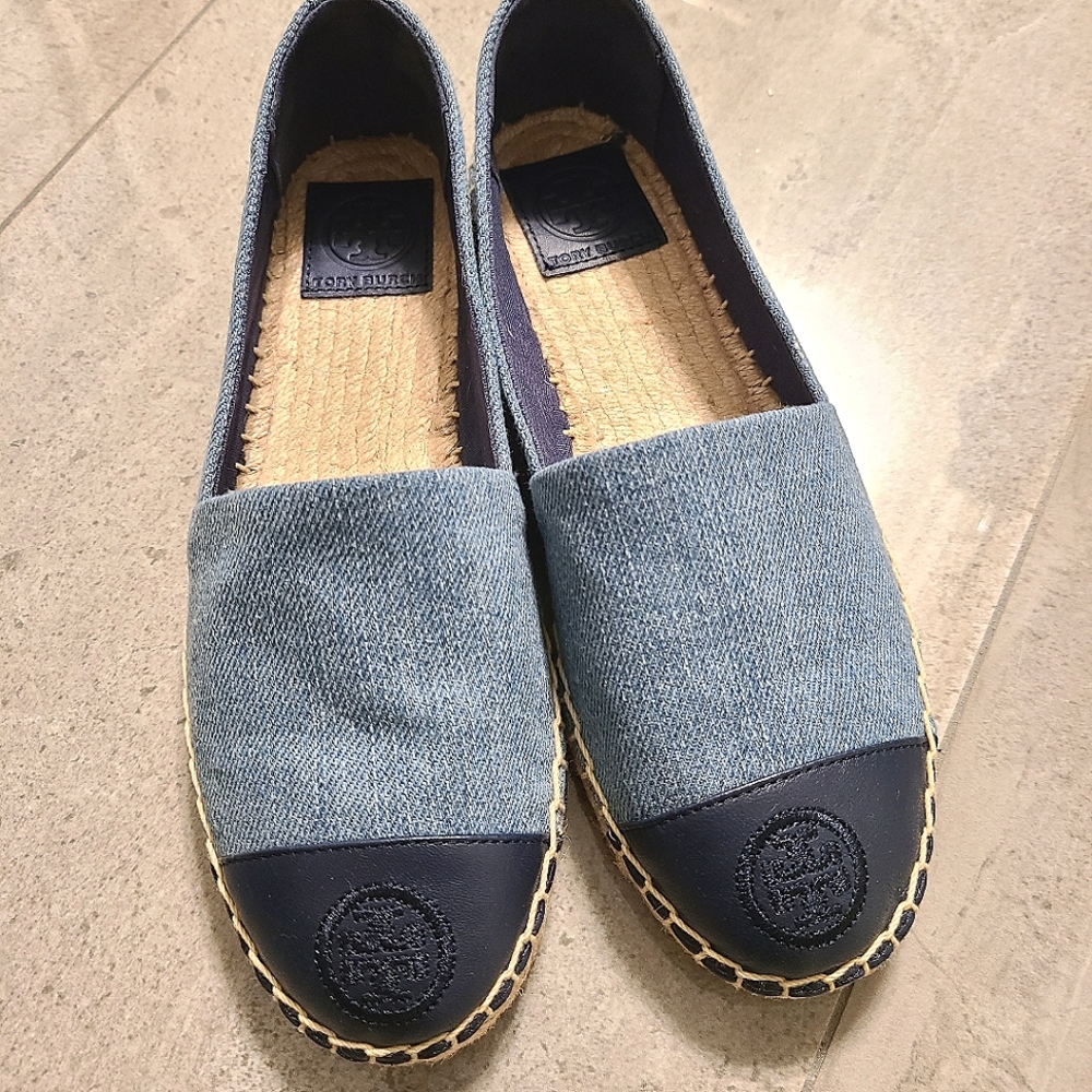Brand new - TORY BURCH Colorblock Denim Espadrille Flat Shoes